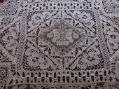 Ecru linen lace and embroidered table center