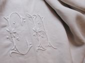 pair linen sheets monogram lh 19th c