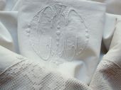 Linen sheet, monogram: cl, lace embroidery
