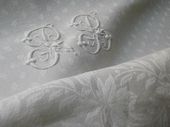 Antique french linen table set, monogram: PB