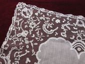 19th c. linen and Brussels lace handkerchief