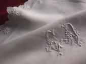 Pretty antique lace sham, monogram: cd