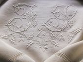 French antique linen sheet , central monogram: JS
