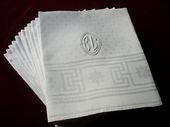 12 antique linen French napkins, Monogram: bc