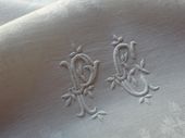 Antique french linen  damask napkins, monogra