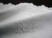 Pair of Exceptional linen pillow shams, monogram: RH