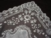 antique lawn hanky Beauvais embroidered tulle