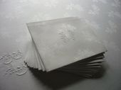 Antique damask set table cloth and napkins, monogram BP