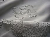 French linen embroidered pillow sham, monogram BD