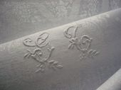 12 large antique linen napkins, monogram GT