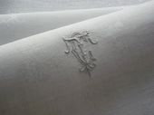 10 large linen embroidred damak napkins, monogram TC
