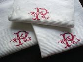 3 cotton antique guest hand towels, monogram p