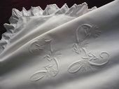 Antique linen French pillow sham, monogram JL