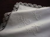 Pair of embroidered French pillow shams, monogram: MC