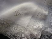 antique lace handkerchief embroidered Leonie