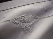 Embroidered pair of linen pillow shams, monogram: SN