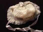 Ecru tulle and lace infant bonnet 