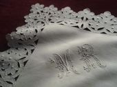antique pillow shams monogrammed MR Richelieu embroidery