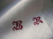 19th century linen damask kitchen towels mono BR