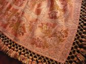 Vintage silk brocade table throw with fringed tassle border