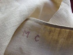 19th c. homespun hemp kitchen towels monogram MC