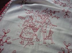 openwork embroidery fine white linen tablecloth