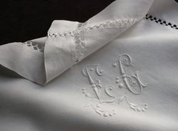 fine white linen pillowcases monogram EG
