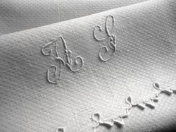 fine French damask hand towels monogram F