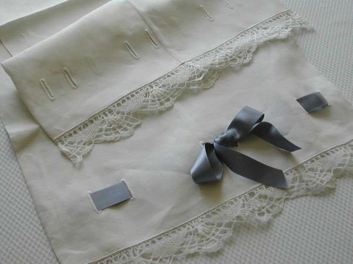 linen and lace bolster pillow sham