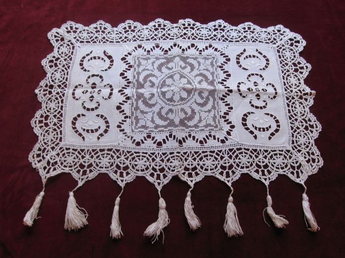 Antique pillow cover,ecru linen baptist , Richelieu embroidery