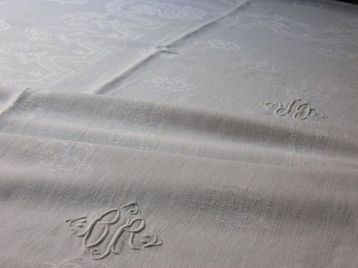  Art deco damask tablecloth, monogram:BR