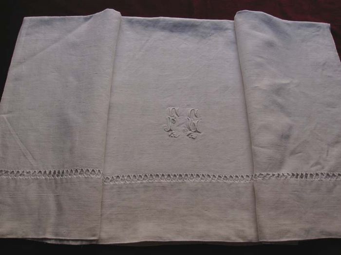  Vintage linen toddler sheet, monogram: FG