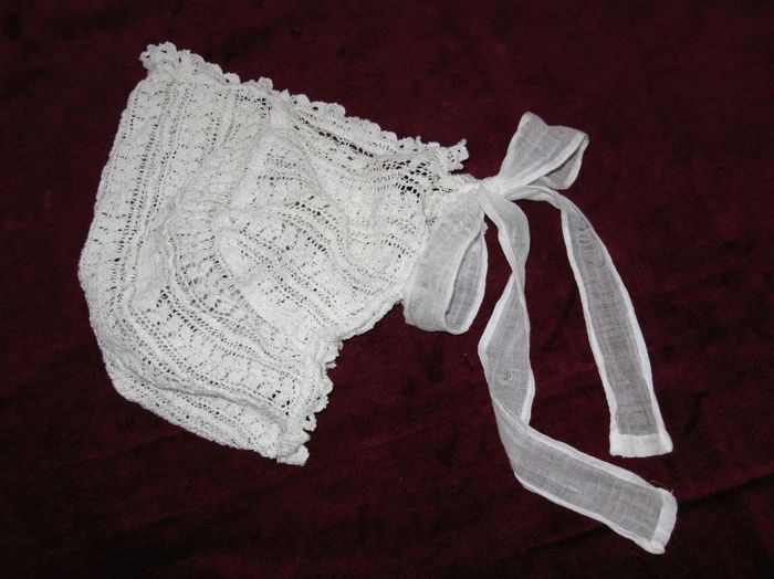 French lace infant bonnet, 1900