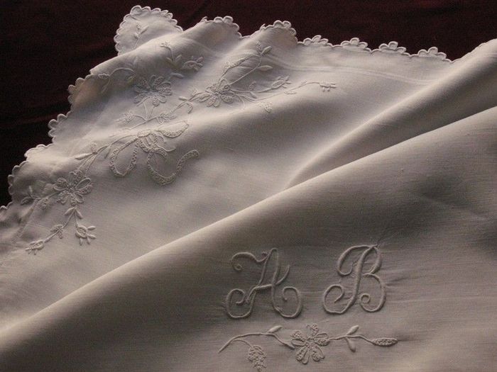 Pair embroidered pillow shams, monogram: AB