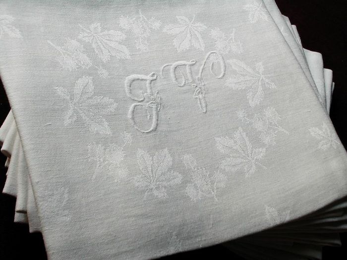 Antique damask napkins monogram: JV
