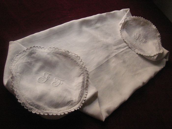 3 bolster pillow shams, monogrammed: jf
