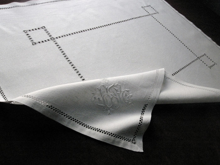 Luxury antique embroidered linen  dinner napkins monogram BM