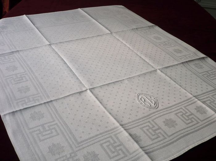 12 antique linen French napkins, Monogram: bc
