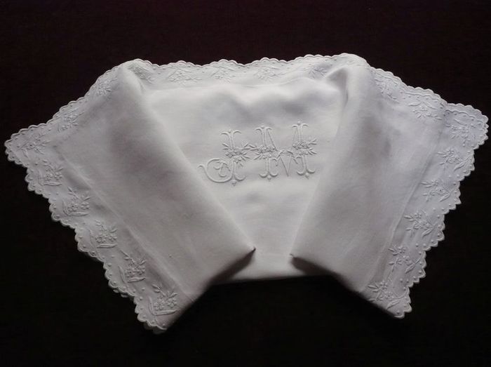 Antique embroidered linen pillow sham monogram JM