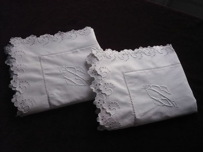 Pair of linen pillow shams, monogram MR