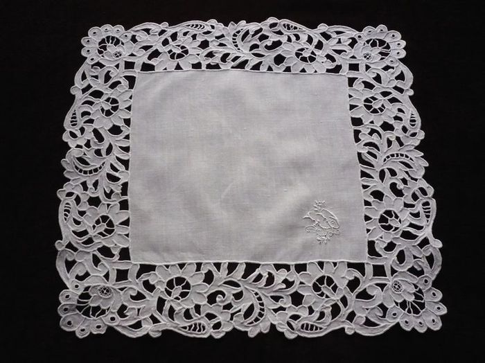 Antique french handkerchief, monogram JD