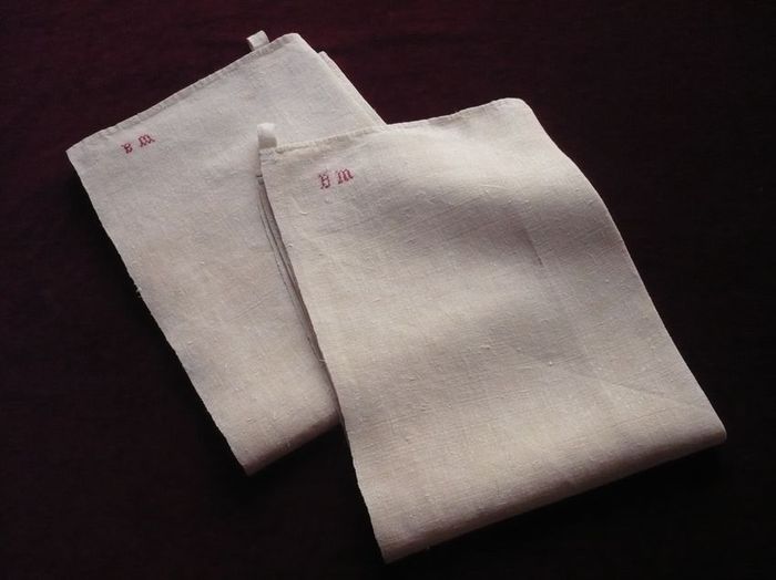 Antique dish towels, monogram BM