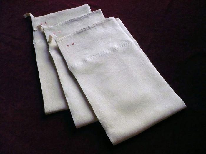 3 linen dish towels, monogram PG