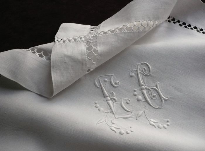 fine white linen pillowcases monogram EG