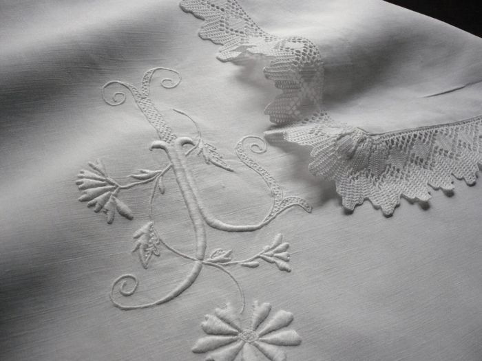 finest linen lace and embroidered pillowcase