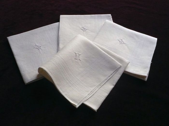 Elegant vintage white  pocket handkerchieves, monogram: m