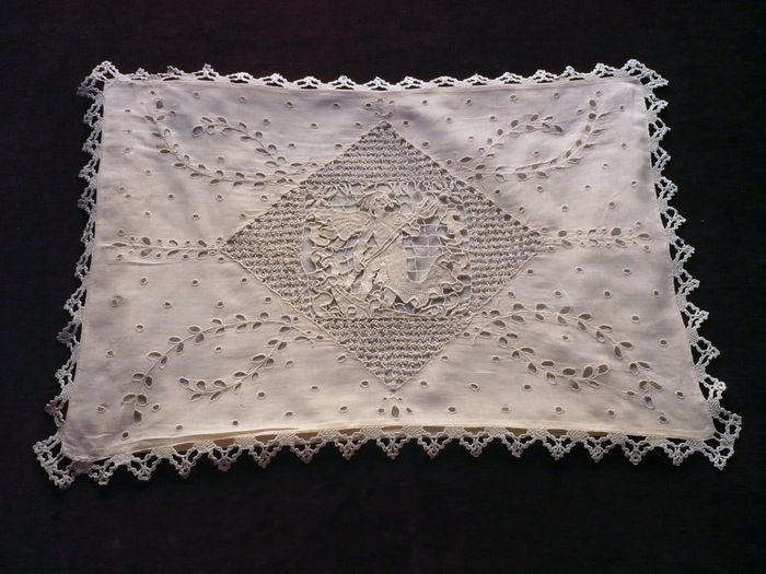 Quality antique embroidered cotton voile boudoir pillow sham