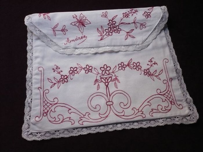 Alsatian hand embroidered pyjama pouch