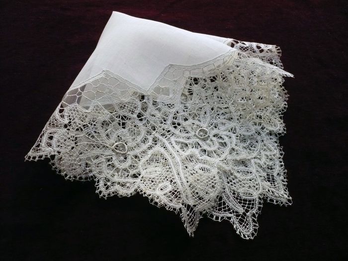 19th c. mixed lace wedding handkerchief
