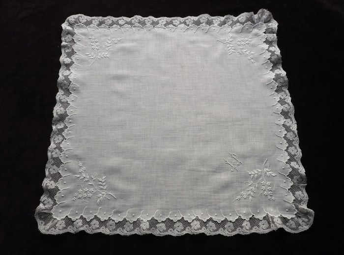 Embroidered antique  handkerchief, monogram JP